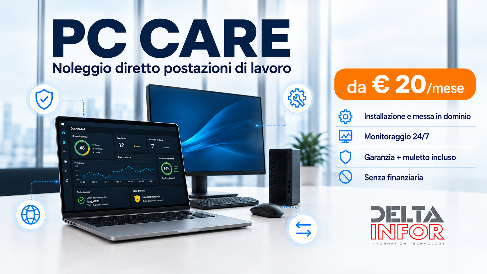 PC Care - Noleggio diretto postazioni di lavoro Delta Infor